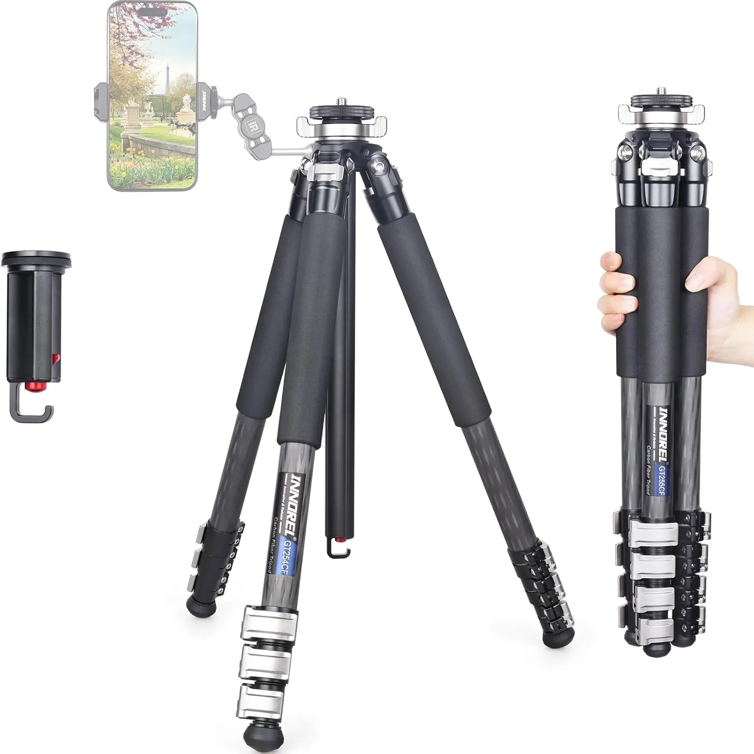 INNOREL Carbon Fiber Tripod GT254CF Professional Compact Portable Tripod for Digital DSLR Camera Travel Camera Stand Support with Special-Shaped Center Column 1.01in/25.6mm Tube Max Load 33.1lbs/15kg