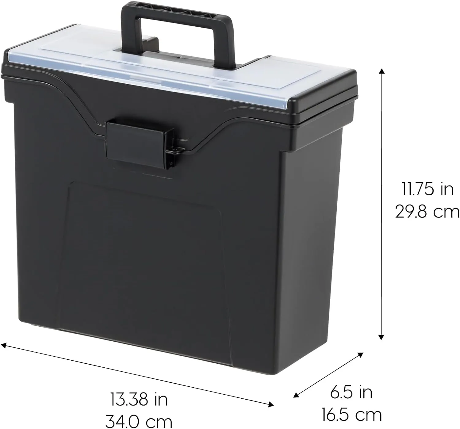 IRIS USA File Box Slim with Lid File Organizer for Letter File w/ Organizer-Lid, Water Resistant Document Box, Plastic Mobile Filing Organizer, Secure Buckle, Portable Handle, Lockable, Black 4 Pack