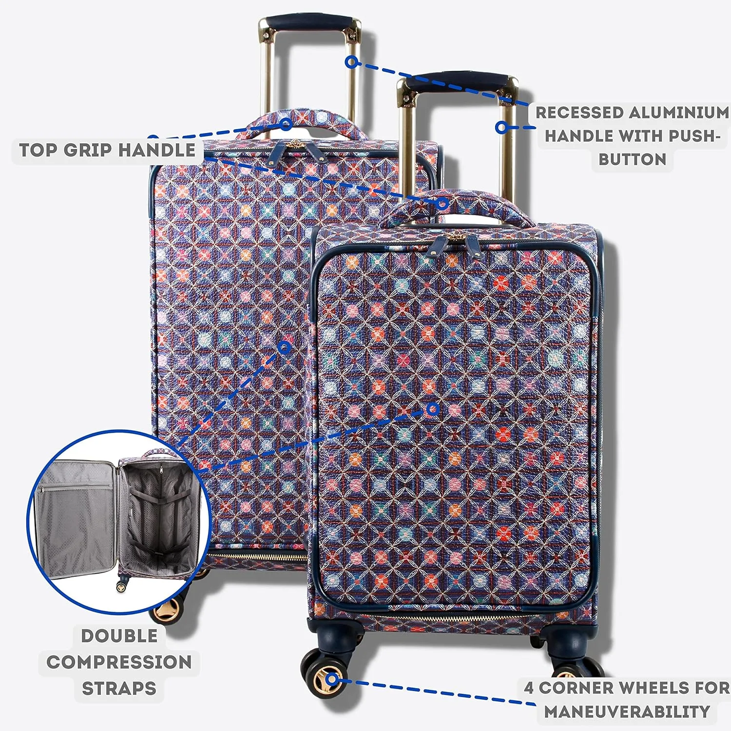 J World New York Bella Collaboration 2-Piece Luggage Set, Flower Seeds, One Size