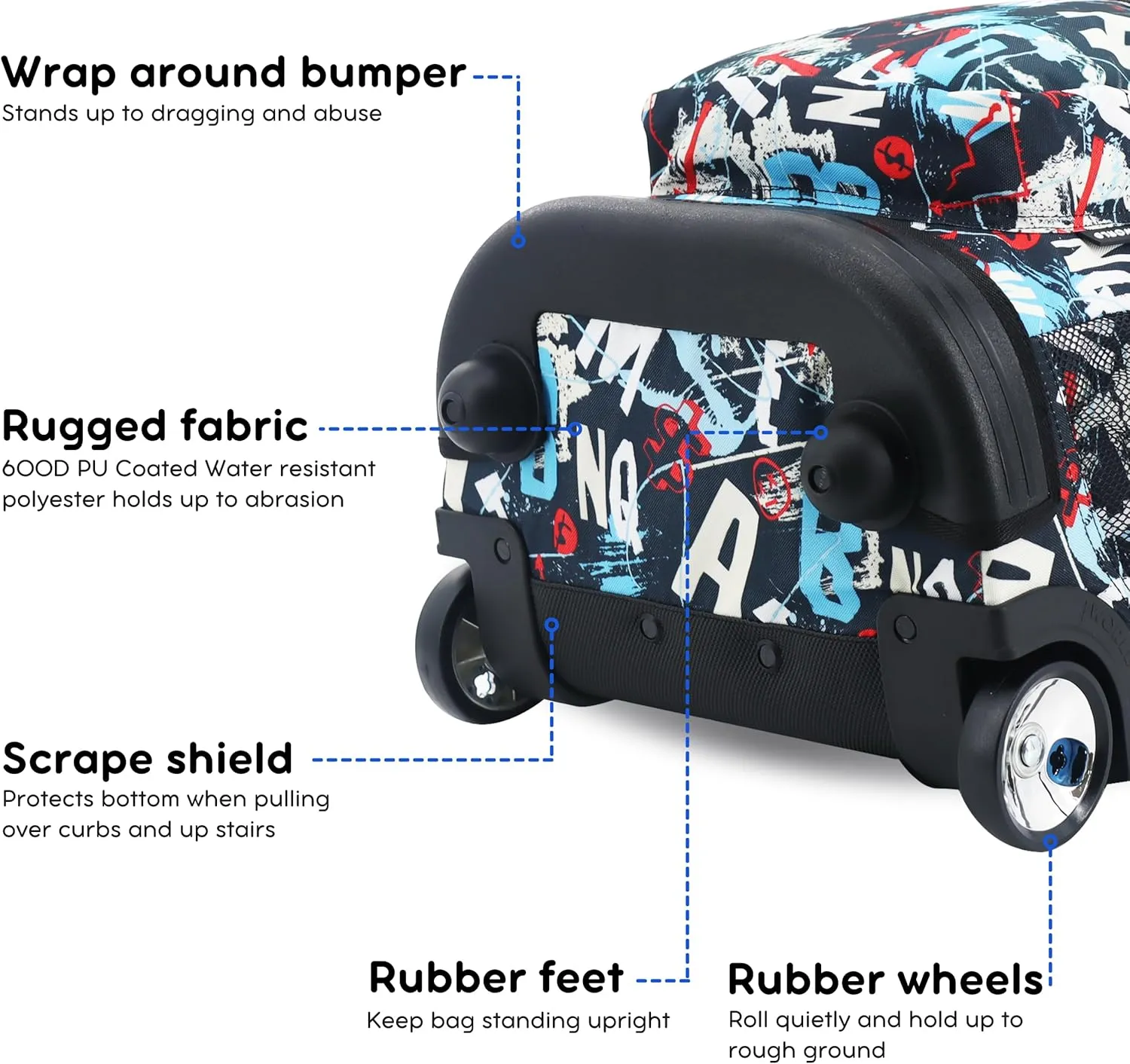 J World New York Sunrise Kids Rolling Backpack for Girls Boys Teen. Roller Bookbag with Wheels, Graffiti, 18"