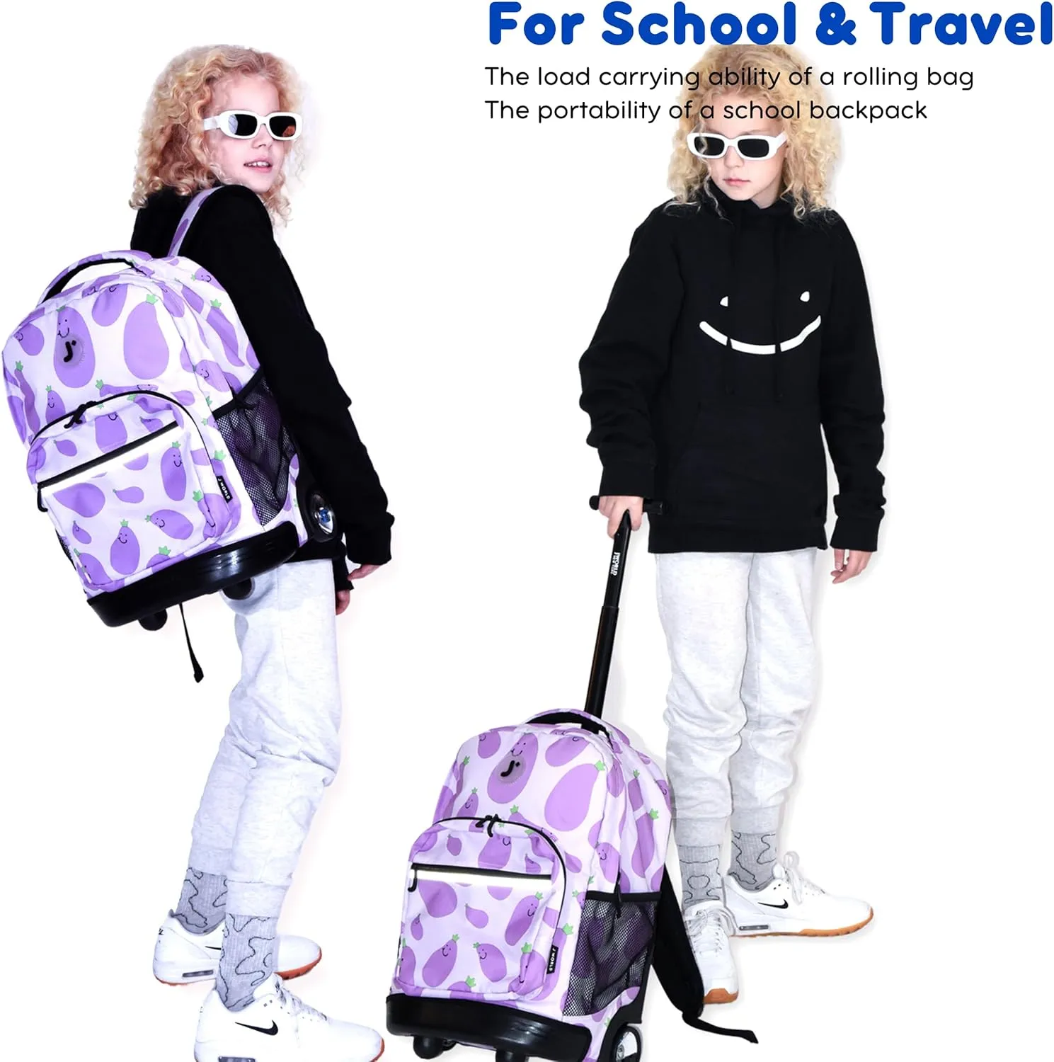 J World New York Sunrise Kids Rolling Backpack for Girls Boys Teen. Roller Bookbag with Wheels, Graffiti, 18"