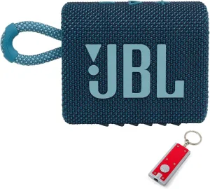 JBL Go 3 - Portable Bluetooth Speaker, Built-in Battery, Waterproof and Dustproof Feature JBLGO3BLUAM, Bonus Keychain LED Included - Blue