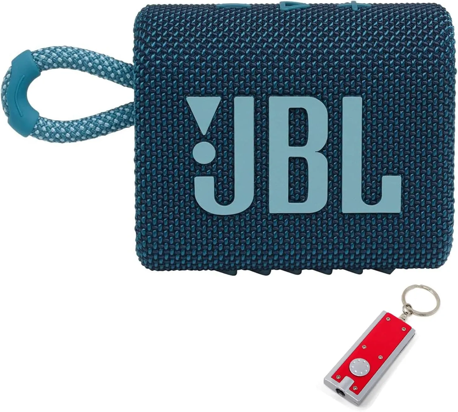 JBL Go 3 - Portable Bluetooth Speaker, Built-in Battery, Waterproof and Dustproof Feature JBLGO3BLUAM, Bonus Keychain LED Included - Blue
