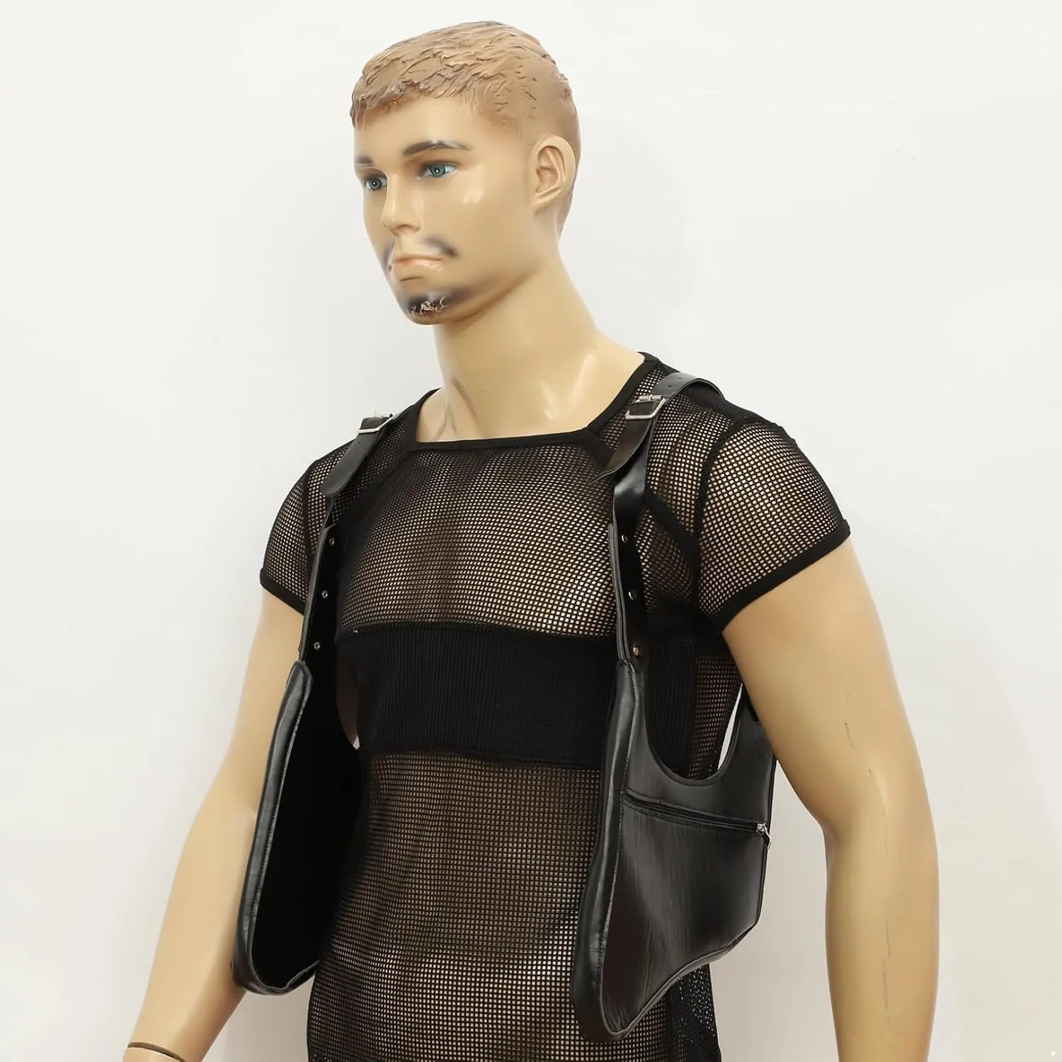 JEATHA Mens PU Leather Underarm Shoulder Bag Double Shoulder Armpit Bag Safety Bag for Travel Outdoors
