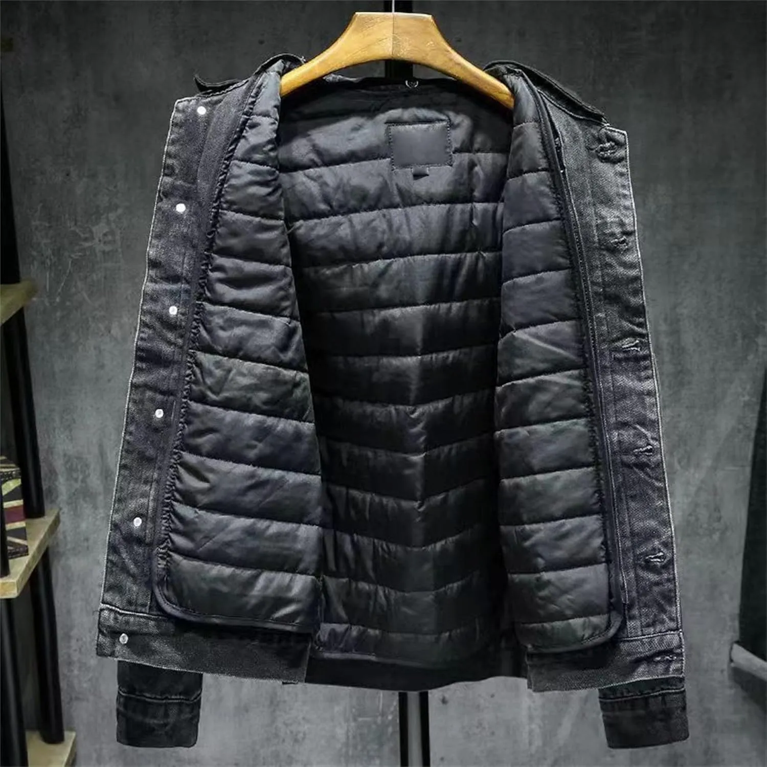 JEKE-DG Men's Distressed Denim Hoodie Jacket Button Up Washed Casual Jean Coat Long Sleeve Trucker Hooded Jackets