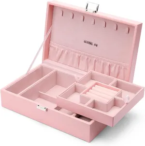 Jewelry Box PU Leather Jewelry Box Organizer with 2 Watch Case Removable Tray Jewelry Display Storage Case - Velvet Lining Earring Ring Bracelet Case Jewelry Box Organizer
