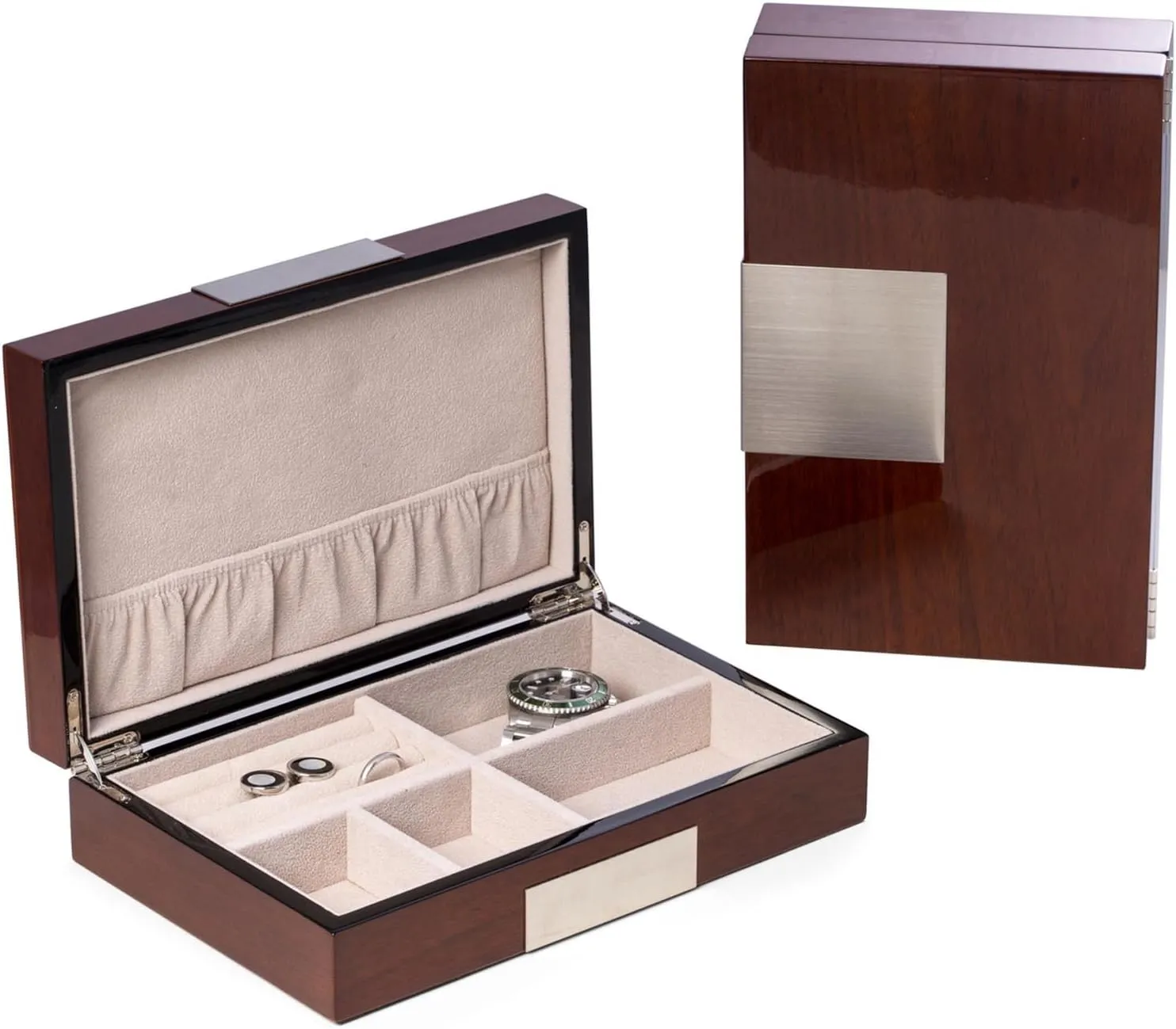 Jewelry Boxes - Lacquered "Walnut" Wood Jewelry and Watch Box - Dresser Organizer