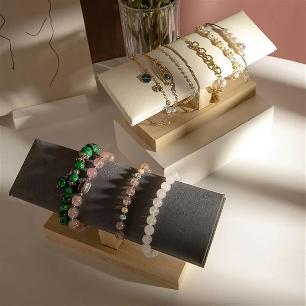Jewelry Display Stand Velvet Wooden Jewelry Rack Bracelet Watch Stand Display Props Shopping Mall Counter Jewelry Display Organizers Necklace & Earring Organizer(White)