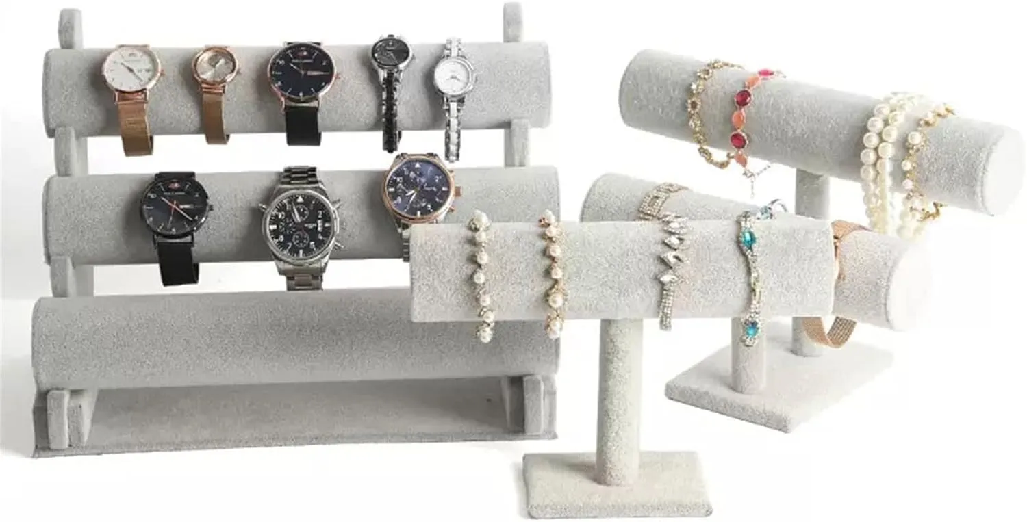 Jewelry Organizer Stand 2 Tier Bracelet Holder, Bracelet Display Stand, Velvet Jewelry Organizer Displays for Necklace Watches Bracelet Bangle Holder Necklace Display Stand (Color : Gris)