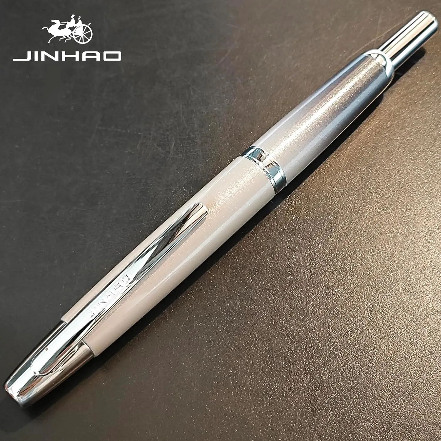 JH10 Press Fountain Pen Fine Nib with Velvet bag, Retractable Nib Calligraphy Ink Pen with Converter Writing (Gradient Gray)