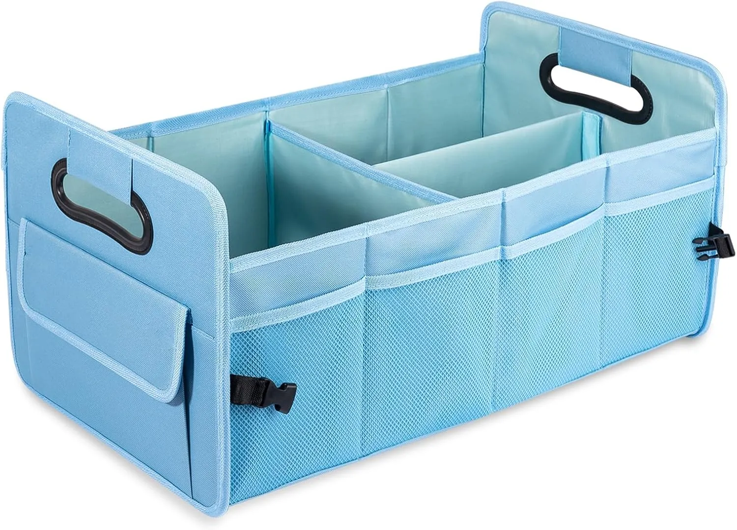JiatuA Car Trunk Organizer, Car Organizers and Storage Collapsible Multi Compartment Container Box, Adjustable Car Accessories for SUV Sedan Truck, Standard Size, Light Blue