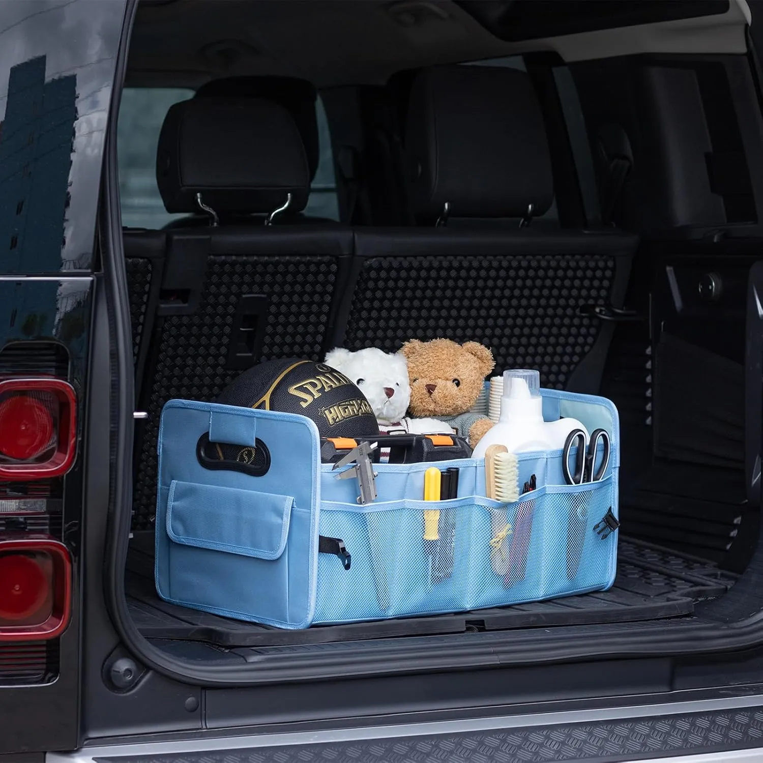 JiatuA Car Trunk Organizer, Car Organizers and Storage Collapsible Multi Compartment Container Box, Adjustable Car Accessories for SUV Sedan Truck, Standard Size, Light Blue
