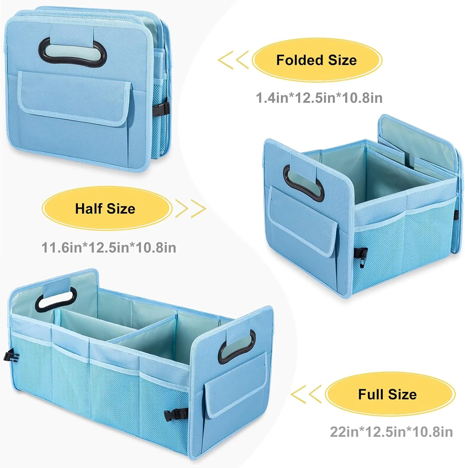 JiatuA Car Trunk Organizer, Car Organizers and Storage Collapsible Multi Compartment Container Box, Adjustable Car Accessories for SUV Sedan Truck, Standard Size, Light Blue
