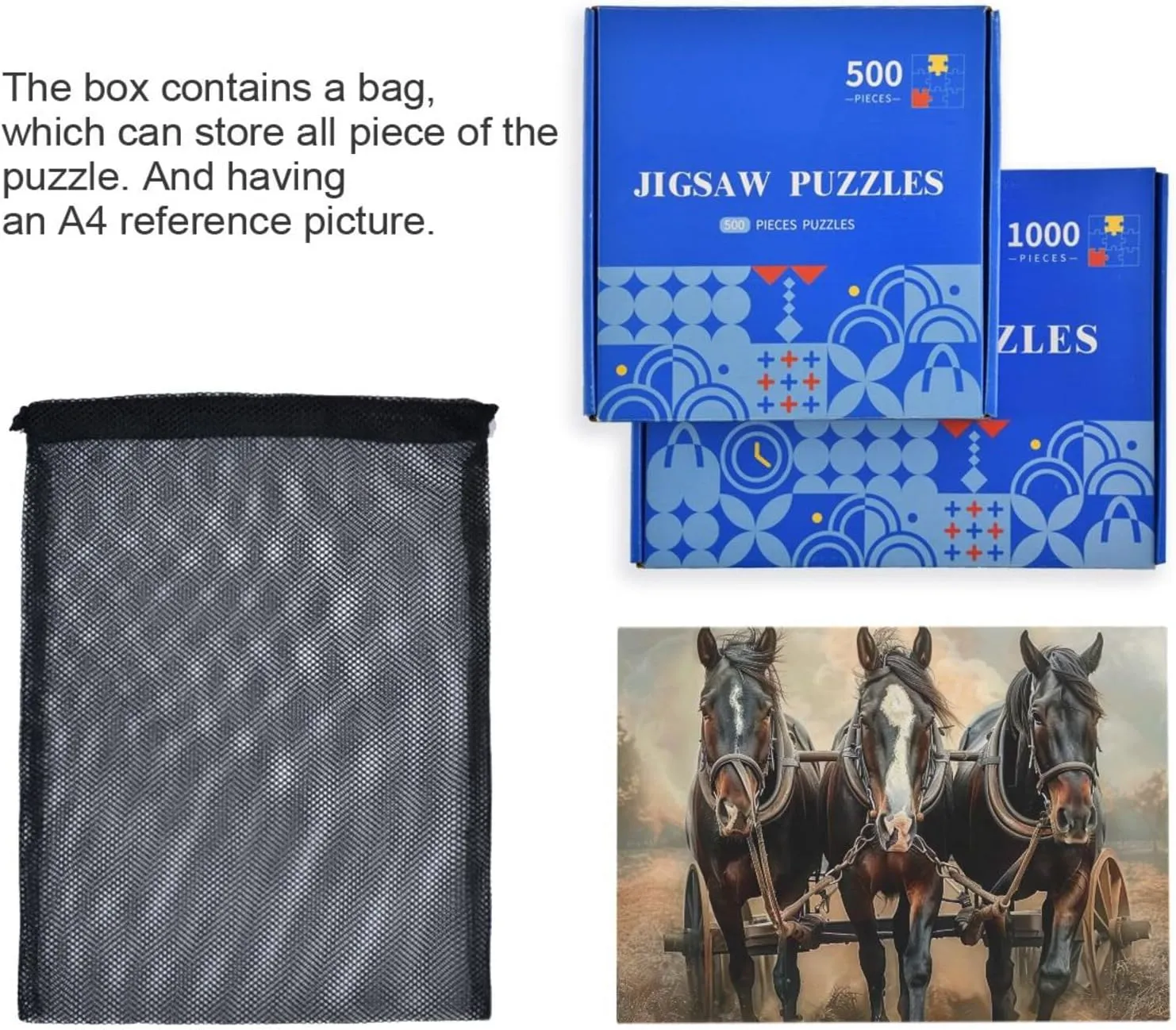Jigsaw Puzzle 500 Pieces for Adults Horses Pull A Plow and Cart Wood Puzzles Educational Brain Toys 21218665