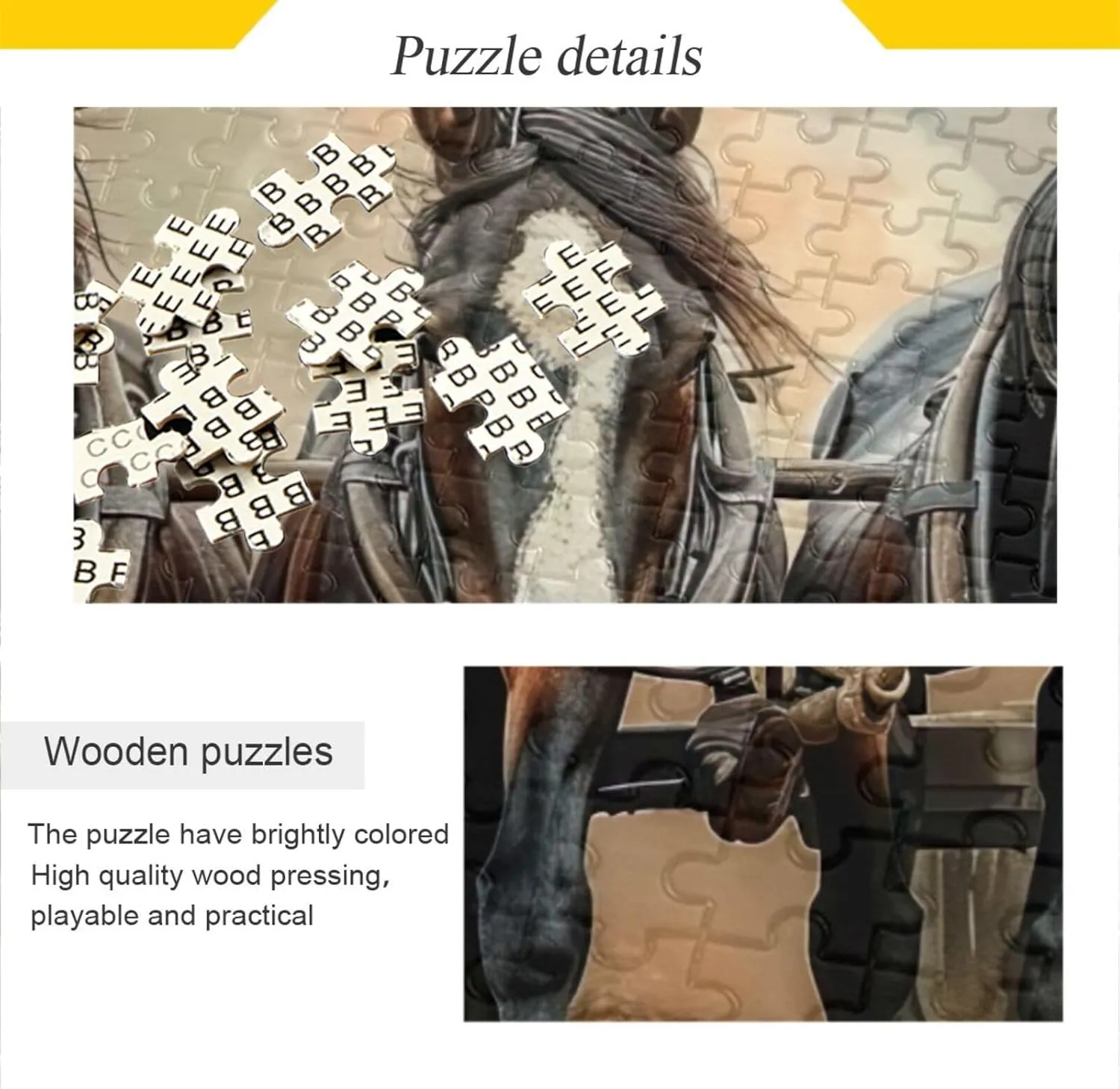 Jigsaw Puzzle 500 Pieces for Adults Horses Pull A Plow and Cart Wood Puzzles Educational Brain Toys 21218665