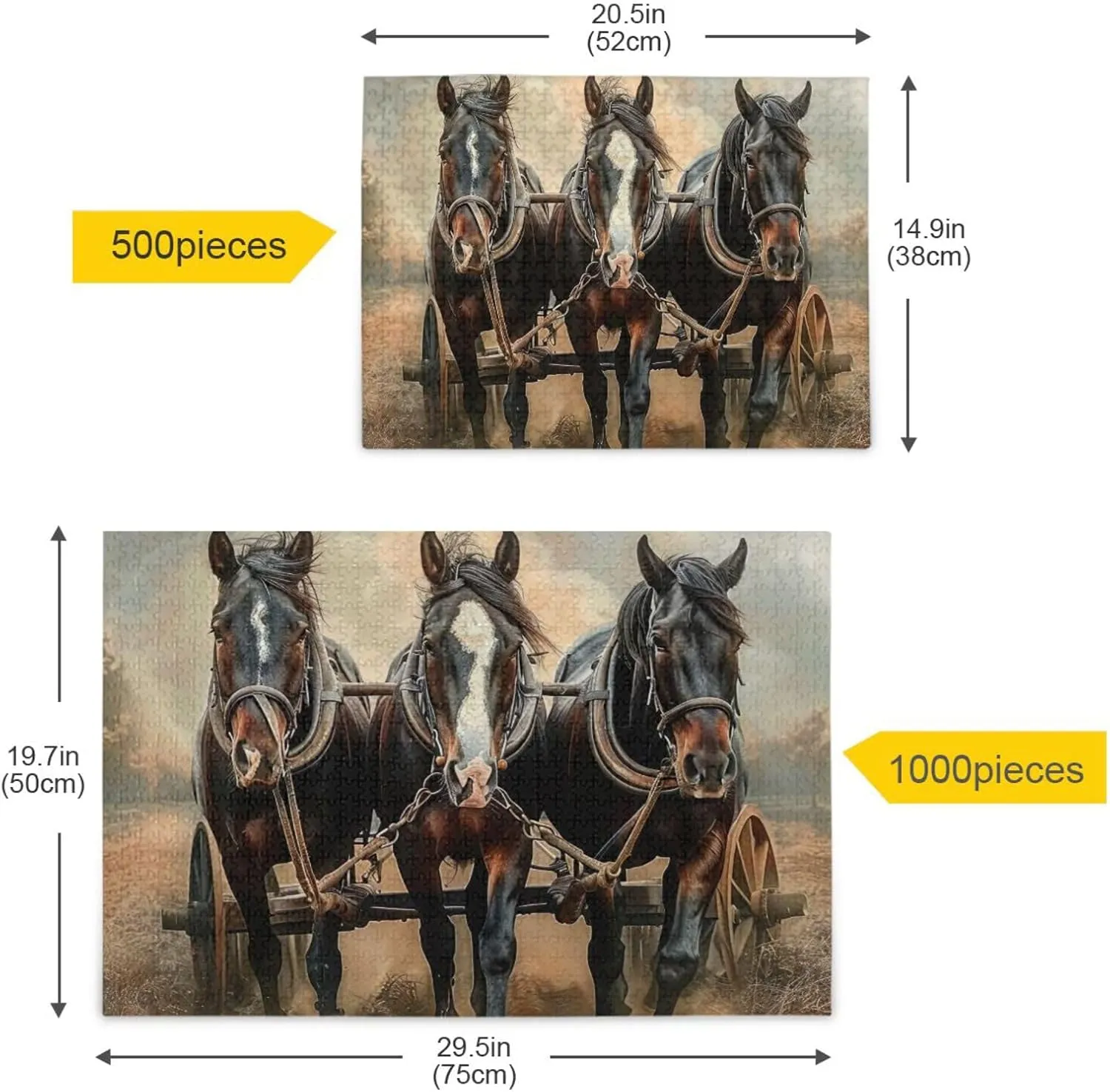 Jigsaw Puzzle 500 Pieces for Adults Horses Pull A Plow and Cart Wood Puzzles Educational Brain Toys 21218665