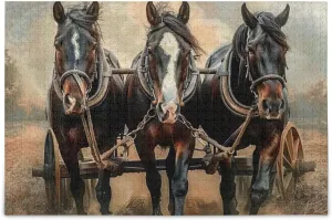 Jigsaw Puzzle 500 Pieces for Adults Horses Pull A Plow and Cart Wood Puzzles Educational Brain Toys 21218665