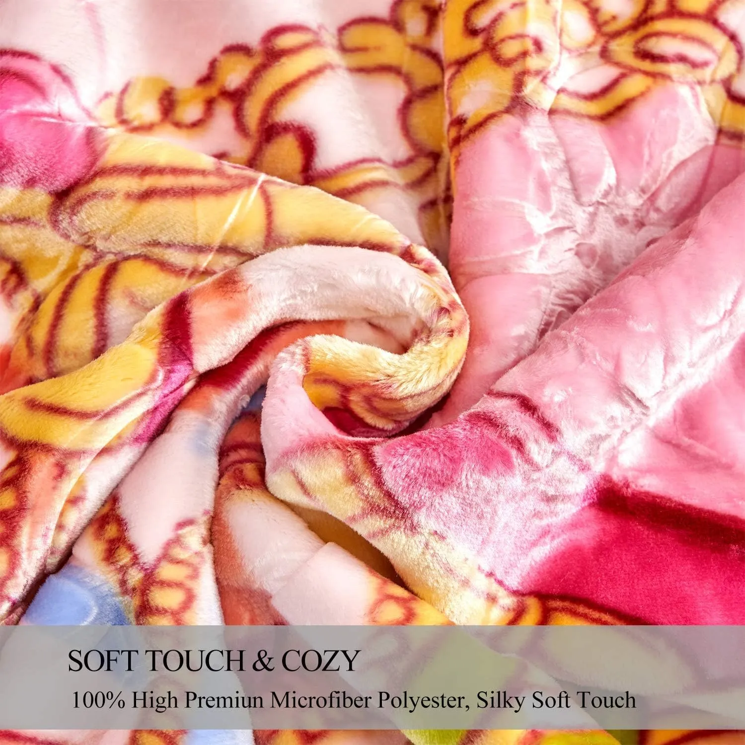 JML Plush Raschel Blanket, Korean Mink Blankets - Silky Soft, 2 Ply Printed Fleece Blanket (Pink, Queen)