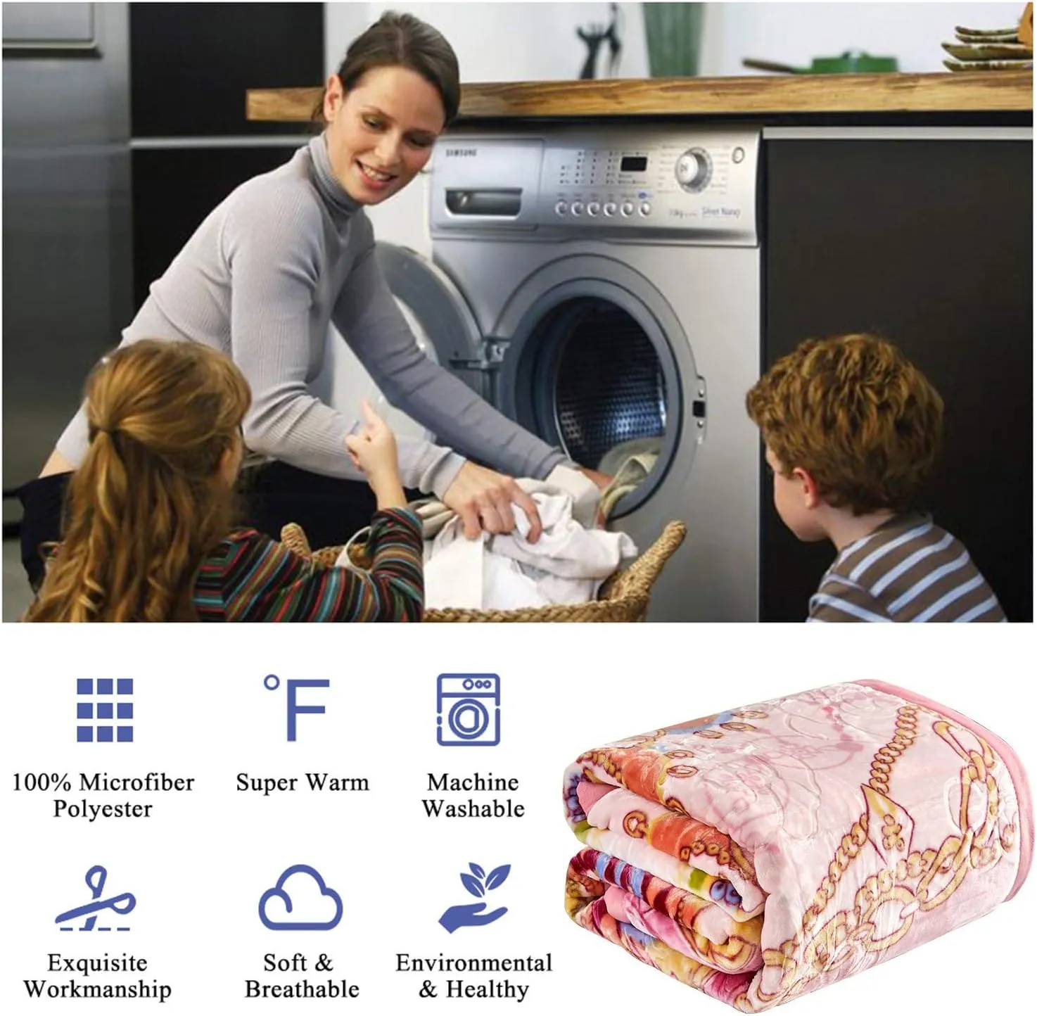 JML Plush Raschel Blanket, Korean Mink Blankets - Silky Soft, 2 Ply Printed Fleece Blanket (Pink, Queen)