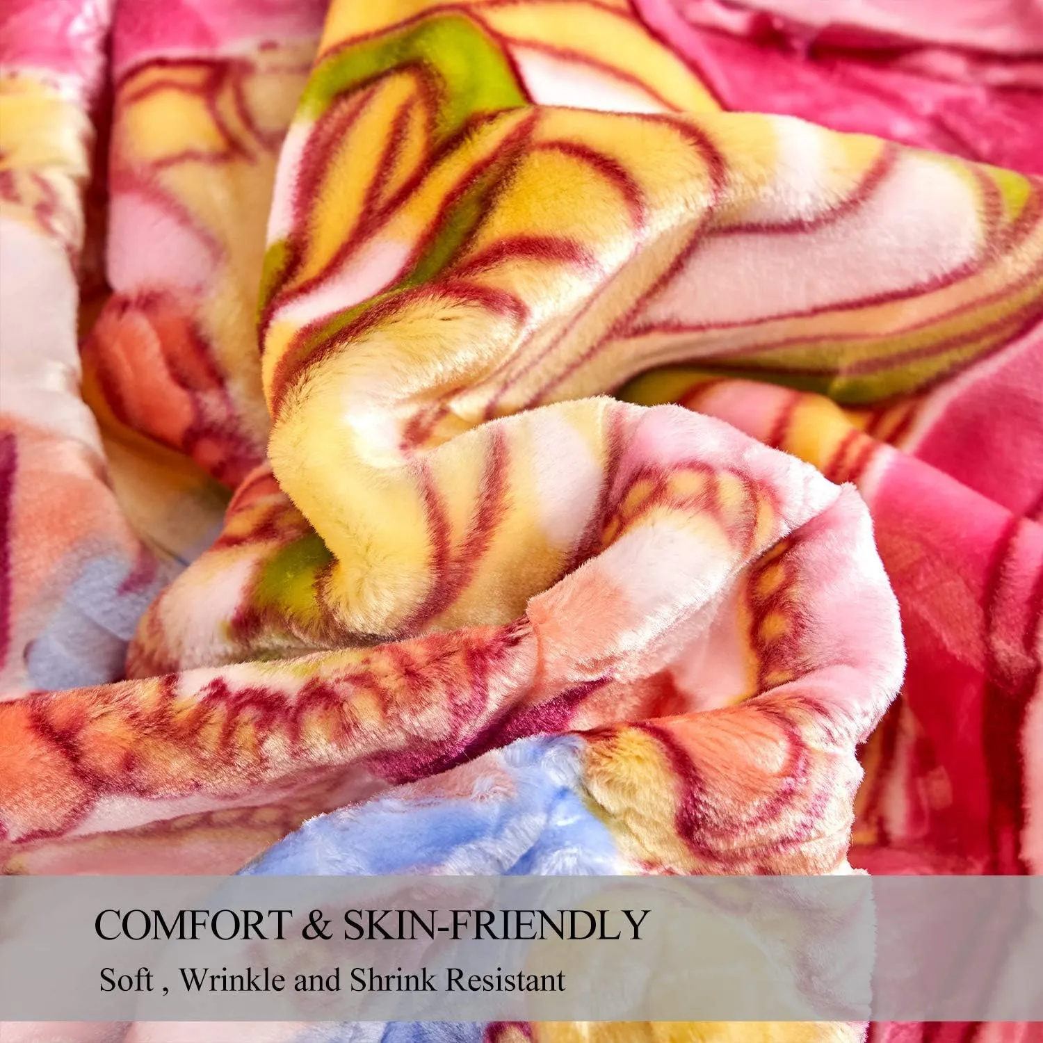 JML Plush Raschel Blanket, Korean Mink Blankets - Silky Soft, 2 Ply Printed Fleece Blanket (Pink, Queen)