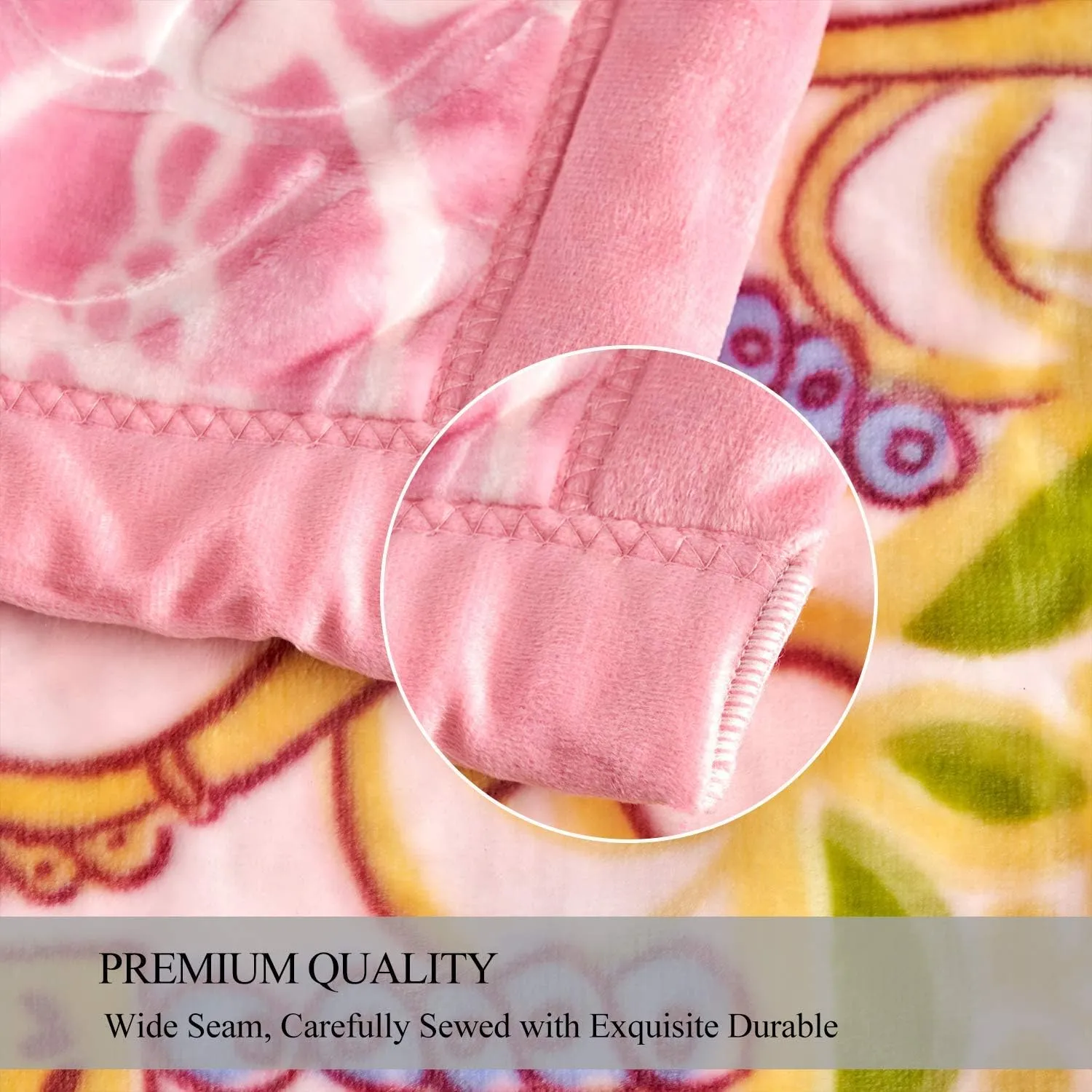 JML Plush Raschel Blanket, Korean Mink Blankets - Silky Soft, 2 Ply Printed Fleece Blanket (Pink, Queen)