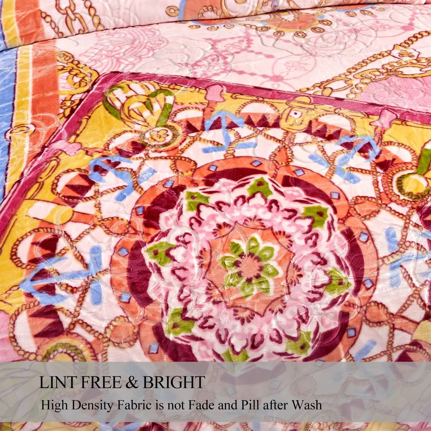 JML Plush Raschel Blanket, Korean Mink Blankets - Silky Soft, 2 Ply Printed Fleece Blanket (Pink, Queen)
