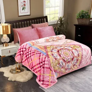 JML Plush Raschel Blanket, Korean Mink Blankets - Silky Soft, 2 Ply Printed Fleece Blanket (Pink, Queen)