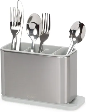 Joseph Joseph Surface Kitchen Sink Silverware Drainer, Utensil Cutlery and Kitchen Gadgets Holder with draining Base, Kitchen Storage Organizer, Stainless Steel, Gray
