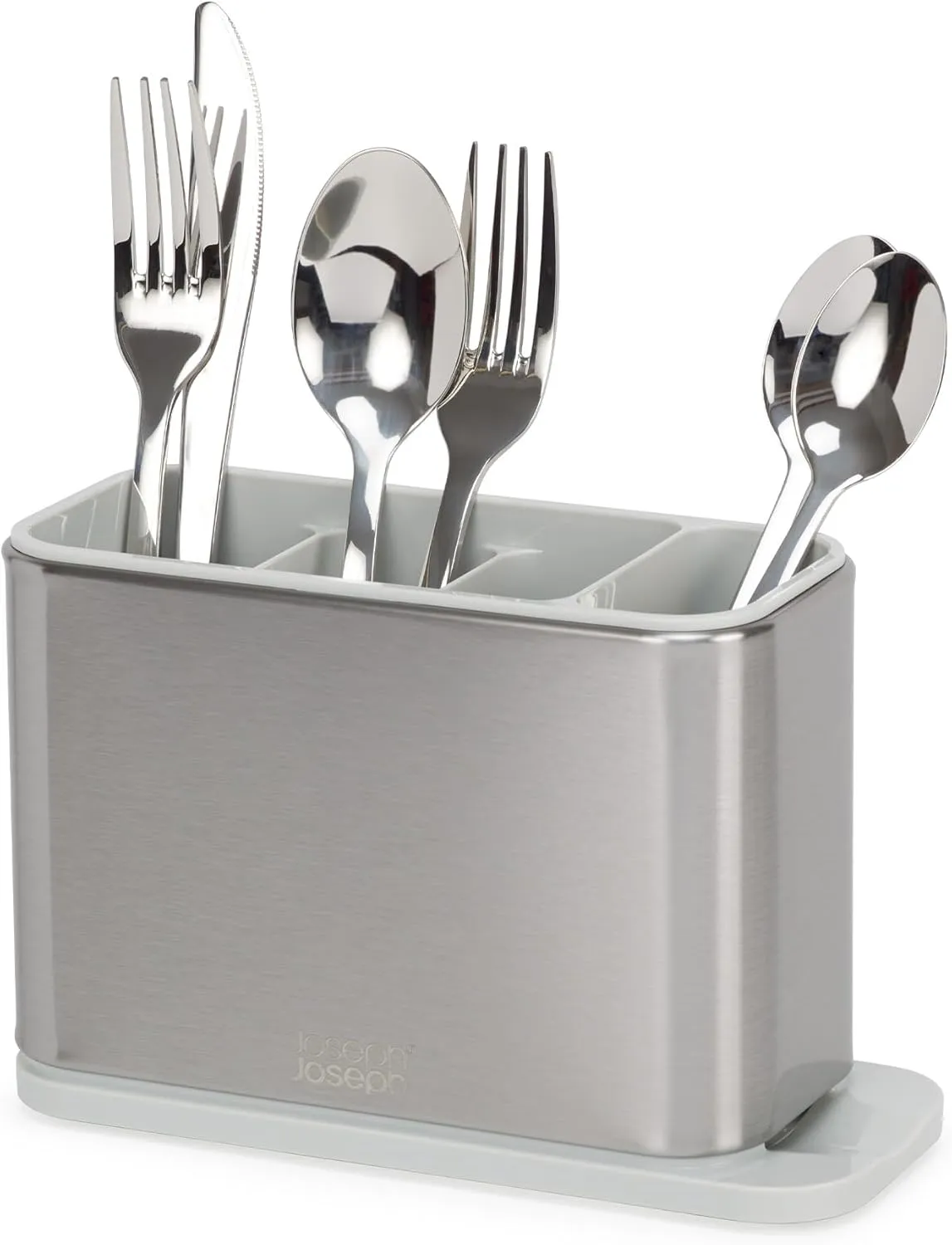 Joseph Joseph Surface Kitchen Sink Silverware Drainer, Utensil Cutlery and Kitchen Gadgets Holder with draining Base, Kitchen Storage Organizer, Stainless Steel, Gray