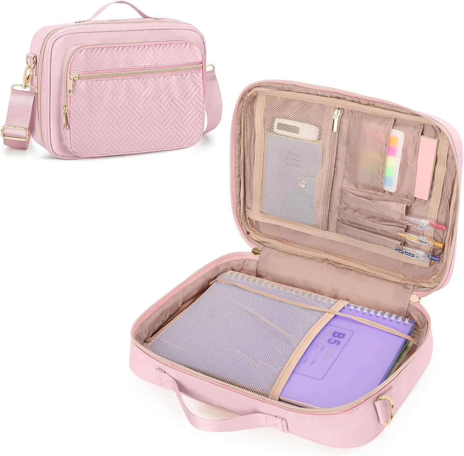 Journal Cover Bag, Journaling Supplies Storage Bag Carrying Case, Travel Organizer Holder for A5 B5 Planner and Notebook, Pink