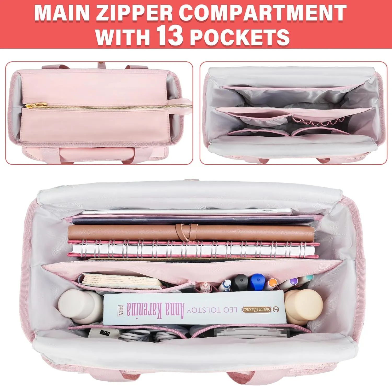 Journaling Supplies Carrying Case,Travel Planner Organizer,Journal Bag for Notebook,Planner,Pens and Journaling Accessories Kit,Pink