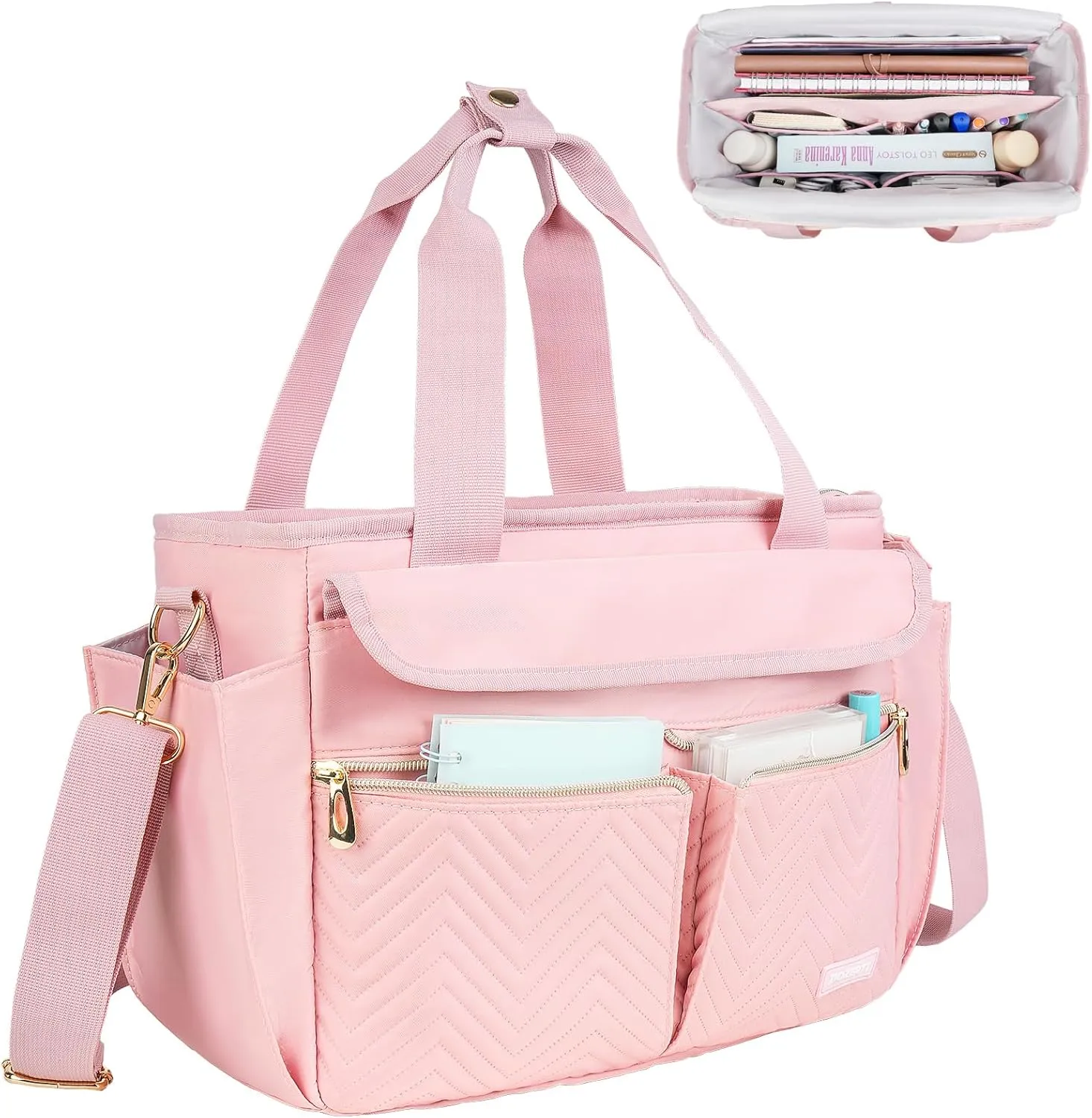 Journaling Supplies Carrying Case,Travel Planner Organizer,Journal Bag for Notebook,Planner,Pens and Journaling Accessories Kit,Pink