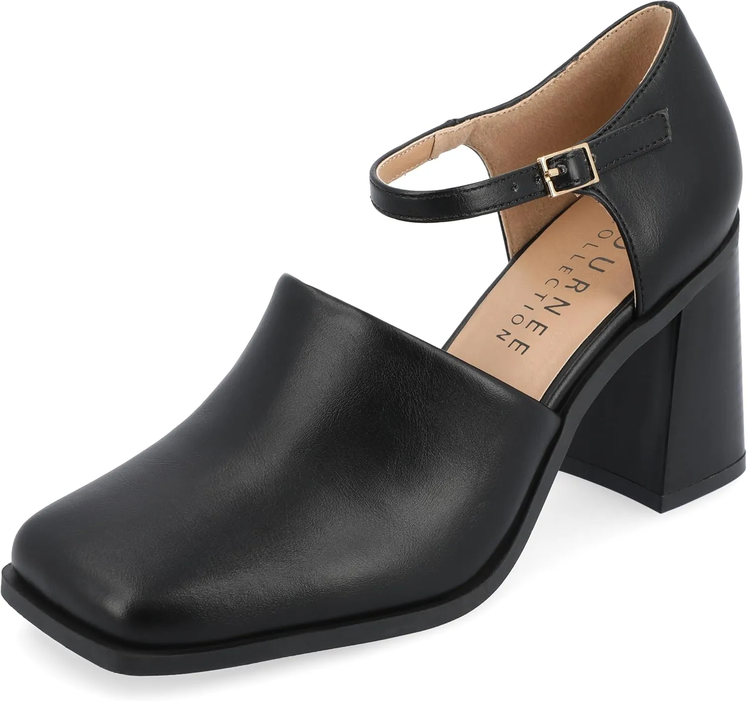 Journee Collection Womens Bobby Adjustable Faux Leather Block Heels