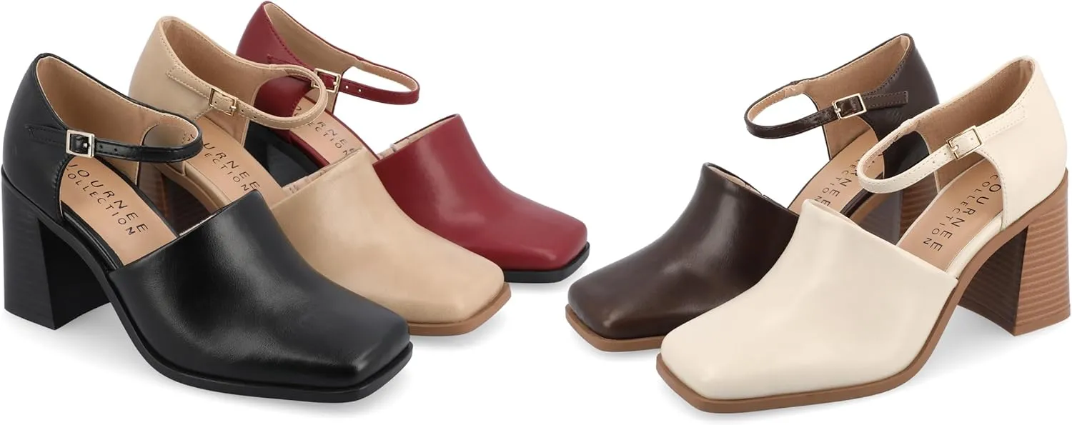 Journee Collection Womens Bobby Adjustable Faux Leather Block Heels