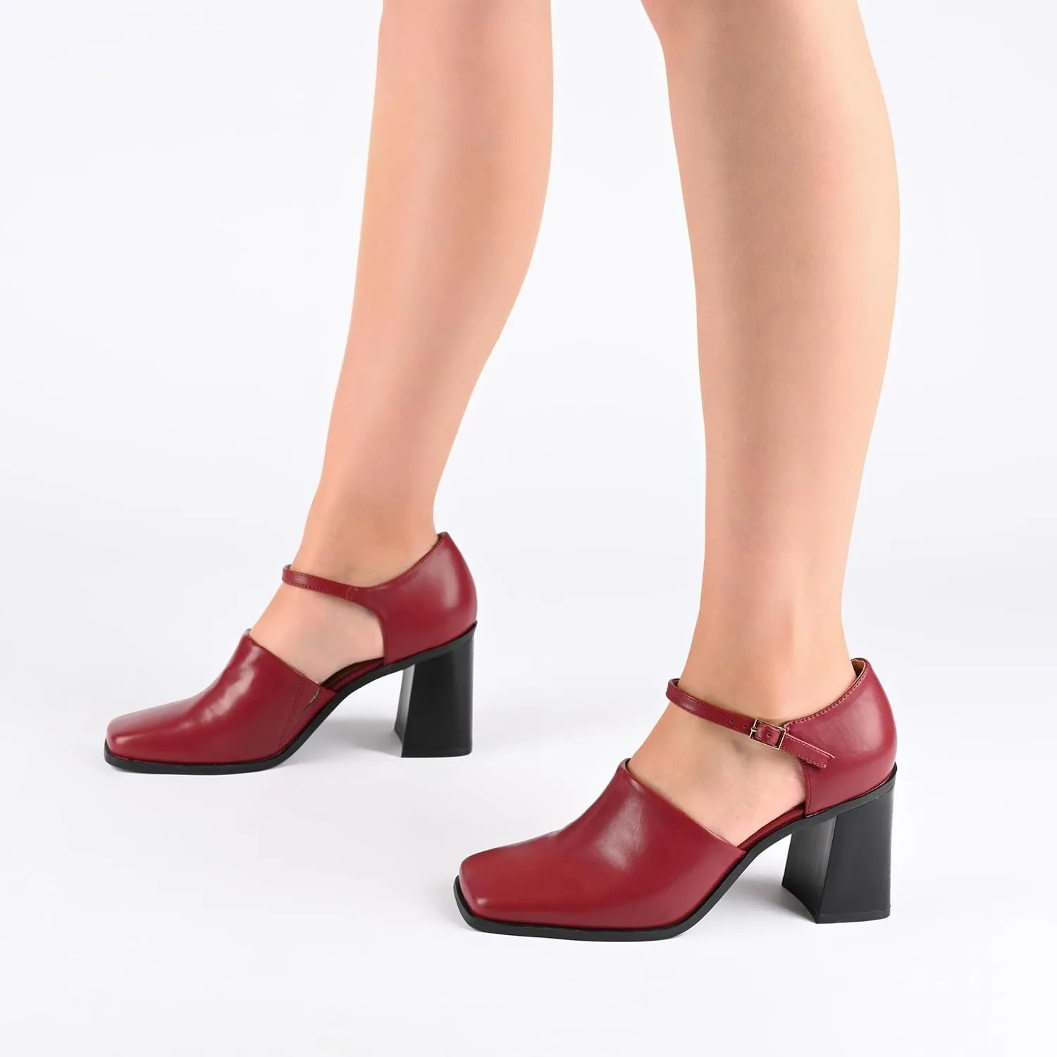 Journee Collection Womens Bobby Adjustable Faux Leather Block Heels