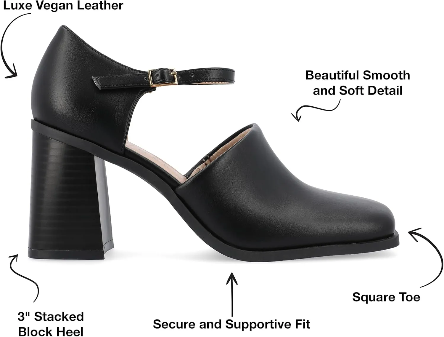 Journee Collection Womens Bobby Adjustable Faux Leather Block Heels