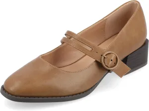 Journee Womens Mary Jane Outset Stacked Block Heel Buckle Strap Almond Toe Savvi Comfort Foam Pumps