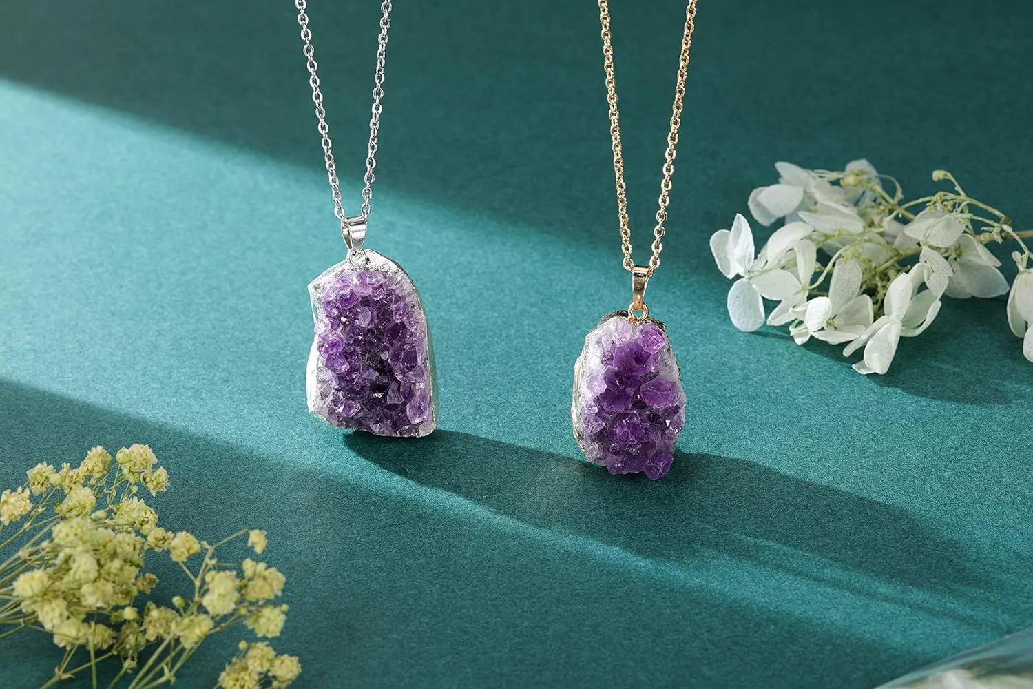 Jovivi Natural Amethyst Cluster Crystal Necklace for Women Men,Irregular Raw Rough Amethyst Quartz Stone Pendant Necklace Jewelry for Spiritual Reiki Healing,Beauty, Love and Positive Energy