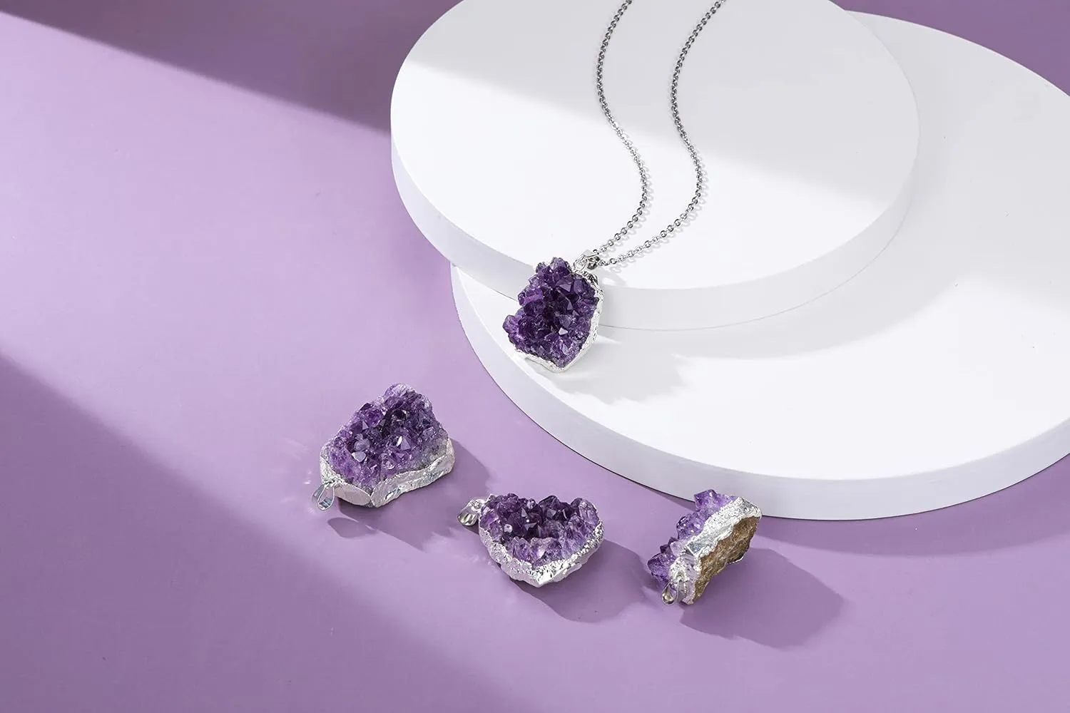 Jovivi Natural Amethyst Cluster Crystal Necklace for Women Men,Irregular Raw Rough Amethyst Quartz Stone Pendant Necklace Jewelry for Spiritual Reiki Healing,Beauty, Love and Positive Energy