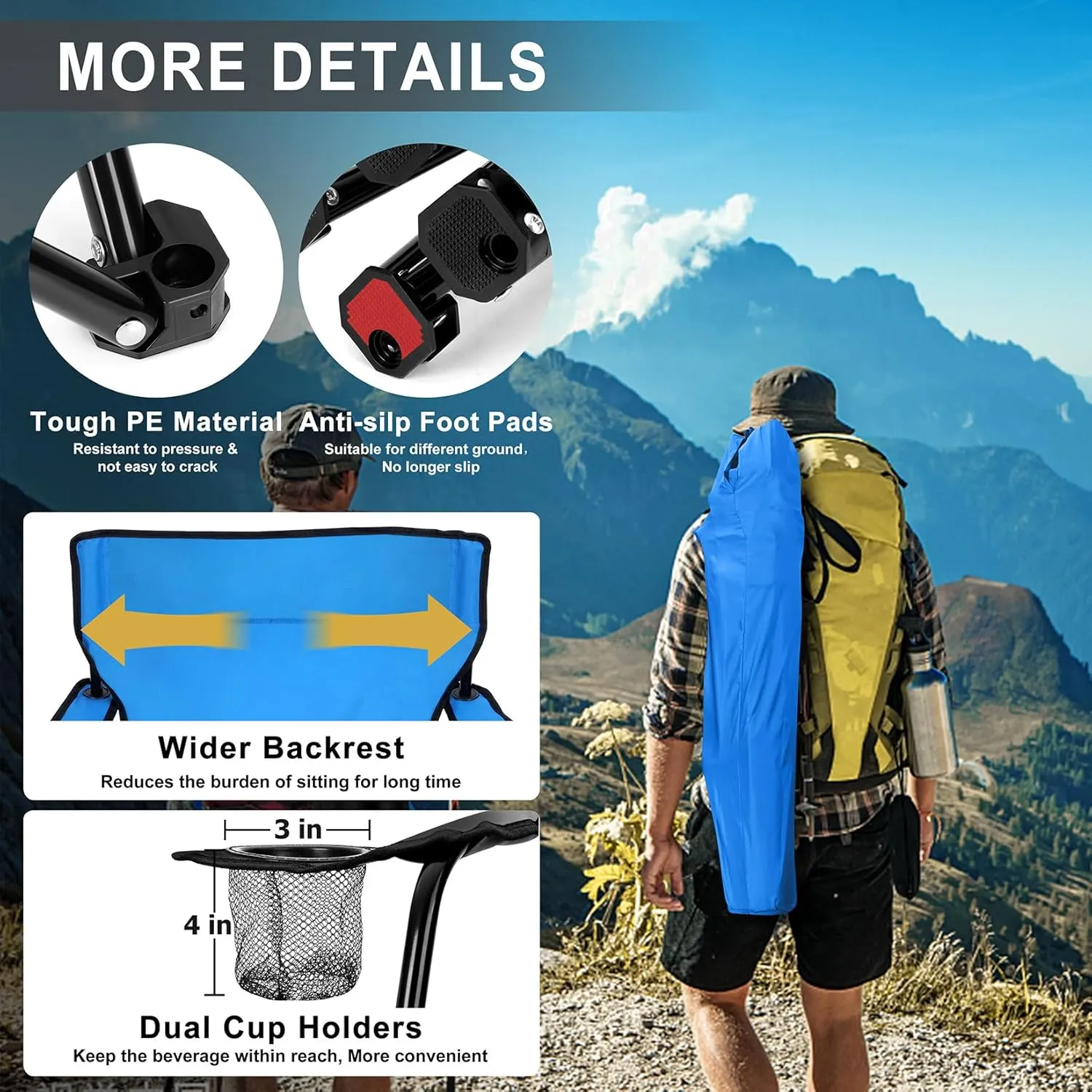 Joyfair Portable Camping Chair, Outdoor Lawn Folding Chairs for Adults, Heavy Duty Large Foldable Chairs for Beach, Fishing, Tailgating Outdoor Sport, 2 Cup Holders & Carry Bag