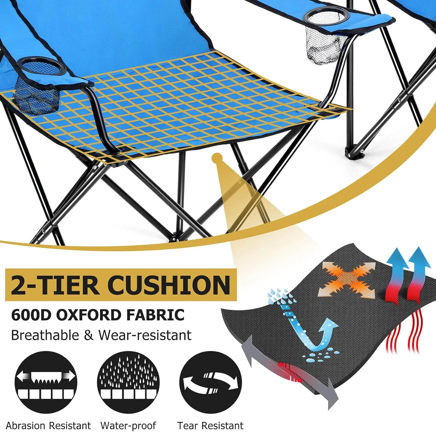 Joyfair Portable Camping Chair, Outdoor Lawn Folding Chairs for Adults, Heavy Duty Large Foldable Chairs for Beach, Fishing, Tailgating Outdoor Sport, 2 Cup Holders & Carry Bag