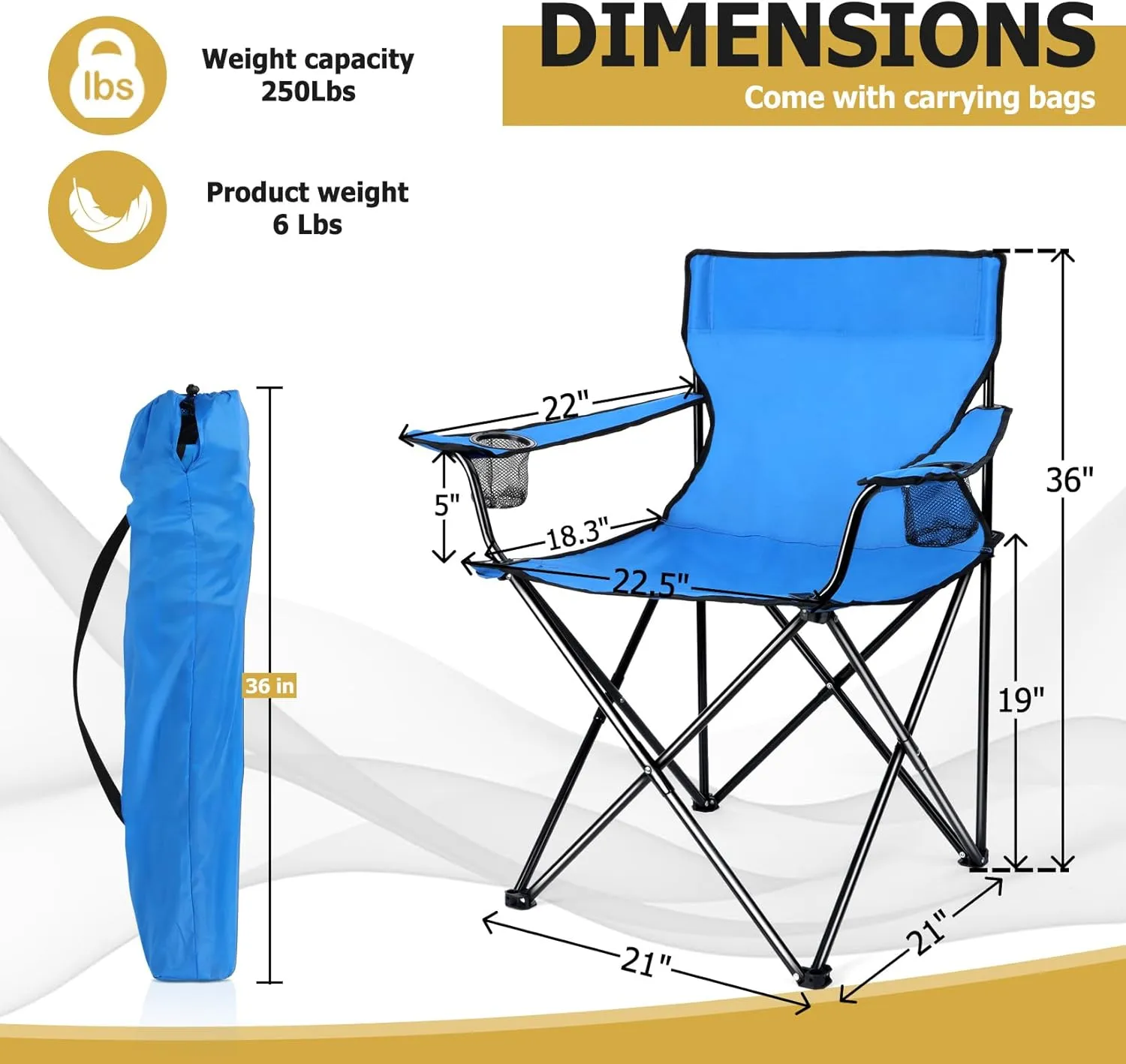 Joyfair Portable Camping Chair, Outdoor Lawn Folding Chairs for Adults, Heavy Duty Large Foldable Chairs for Beach, Fishing, Tailgating Outdoor Sport, 2 Cup Holders & Carry Bag