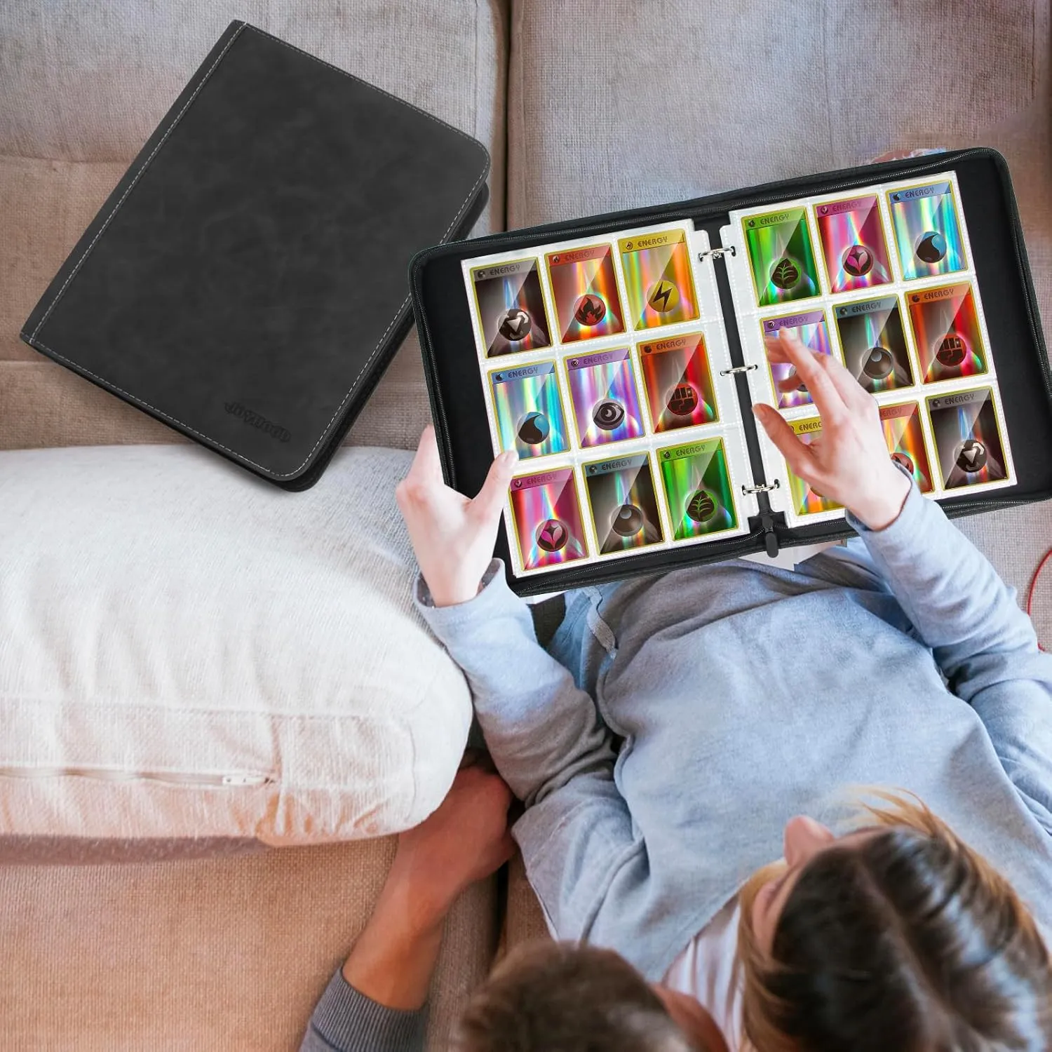 JoyHood Card Binder for Trading Card, Card Collection Binder with 9 Pocket - Hold Up to 900 Cards, Card Album Holder compatible with TCG/PM/MTG/OPCG/YGO Card (Black, 9 Pockets)