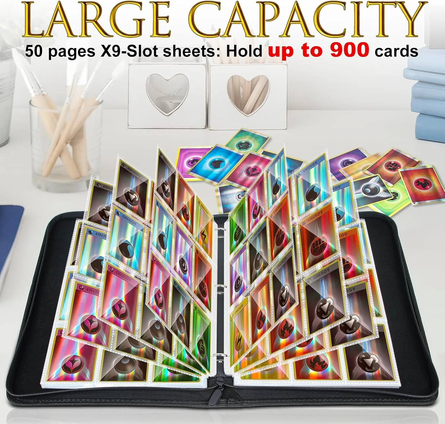 JoyHood Card Binder for Trading Card, Card Collection Binder with 9 Pocket - Hold Up to 900 Cards, Card Album Holder compatible with TCG/PM/MTG/OPCG/YGO Card (Black, 9 Pockets)