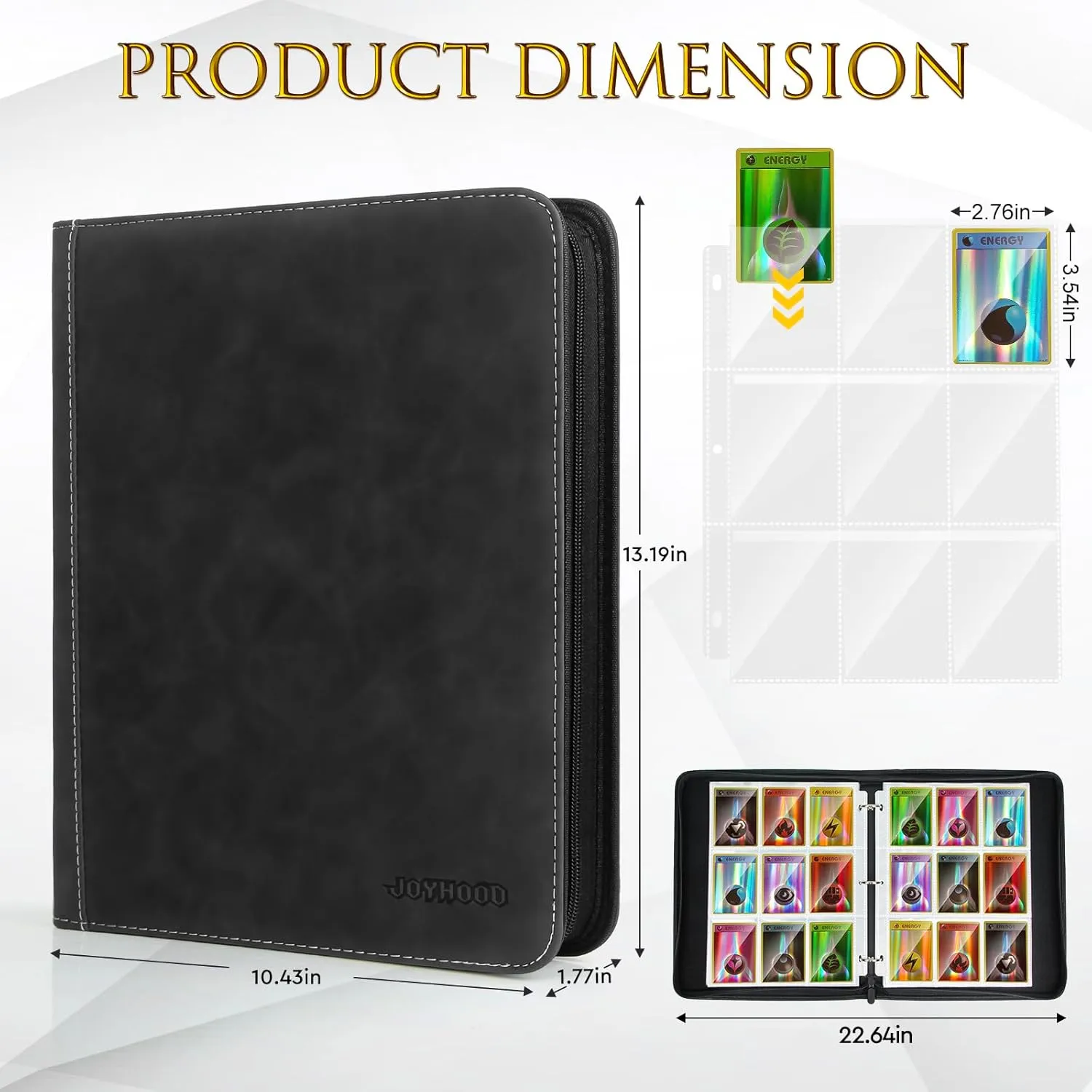 JoyHood Card Binder for Trading Card, Card Collection Binder with 9 Pocket - Hold Up to 900 Cards, Card Album Holder compatible with TCG/PM/MTG/OPCG/YGO Card (Black, 9 Pockets)