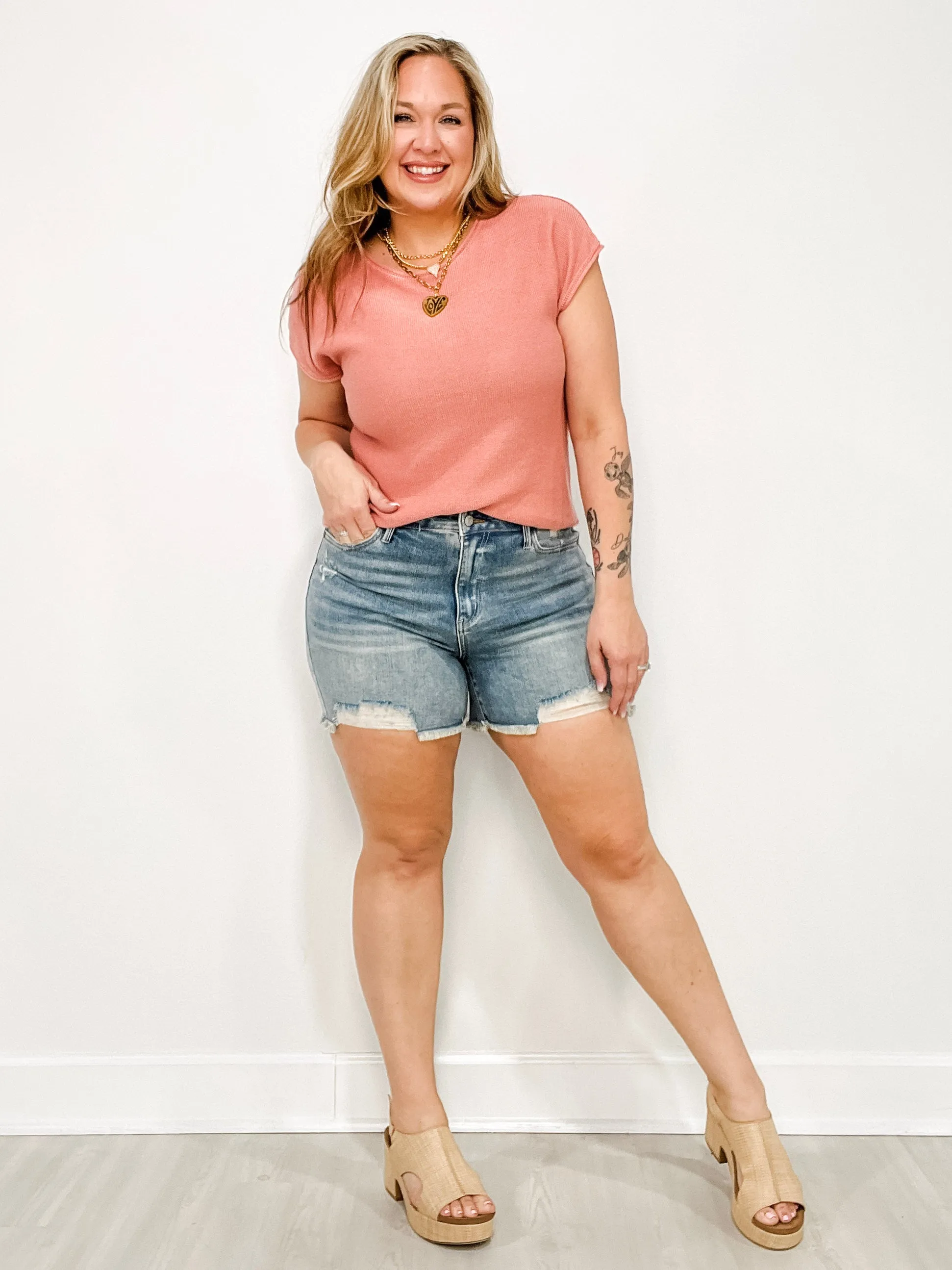 Judy Blue GO SHAWTY High Waist Distressed Jean Shorts