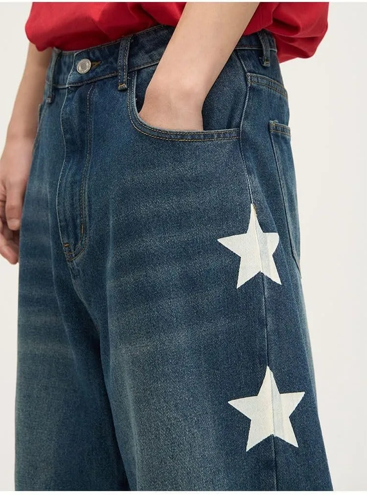 jupkem Baggy Jeans for Men Korean Fashion Pants Y2k Aesthetic Mid Rise Wide Leg Jean Y2k Goth 90s Vintage Streetwear Clothes