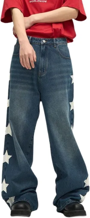 jupkem Baggy Jeans for Men Korean Fashion Pants Y2k Aesthetic Mid Rise Wide Leg Jean Y2k Goth 90s Vintage Streetwear Clothes