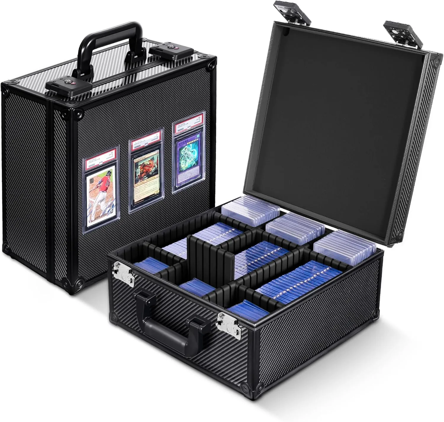 Kabinka Graded Card Storage Box with Display Window for PSA/CGC Holder, TSA Combination Lock Trading Card Case for Sports Cards, Storage Slab Case with 6 2 EVA Dividers for MTG/TCGs (Carbon Fibre)