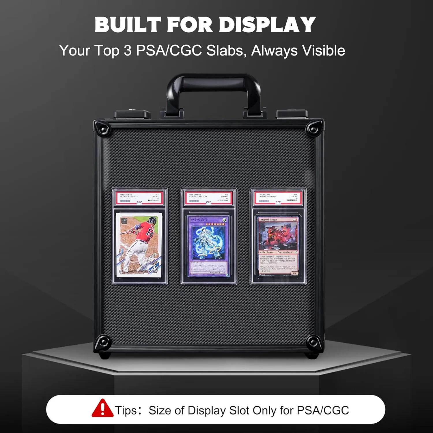 Kabinka Graded Card Storage Box with Display Window for PSA/CGC Holder, TSA Combination Lock Trading Card Case for Sports Cards, Storage Slab Case with 6 2 EVA Dividers for MTG/TCGs (Carbon Fibre)